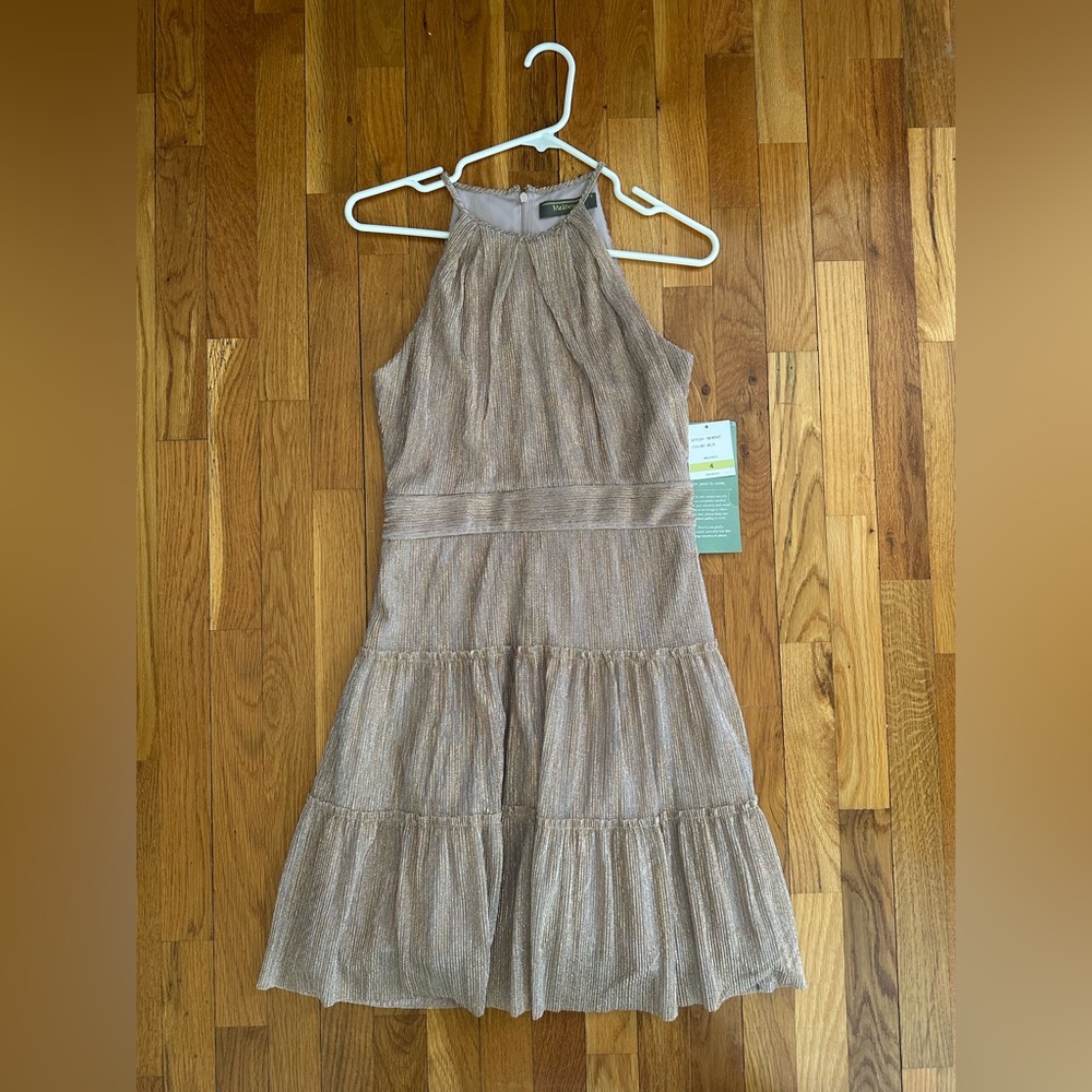 Metallic Halter Tiered Dress - Champagne